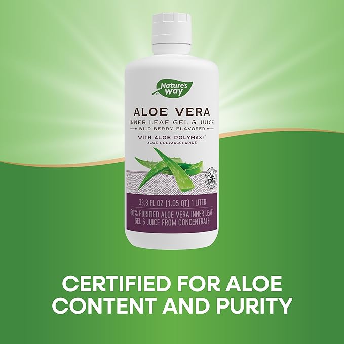 Nature's Way Aloe Vera Inner Leaf Gel & Juice, with Aloe Polymax+, 60% Purified, International Aloe Science Council Certified, Wild Berry Flavored, 33.8 fl oz