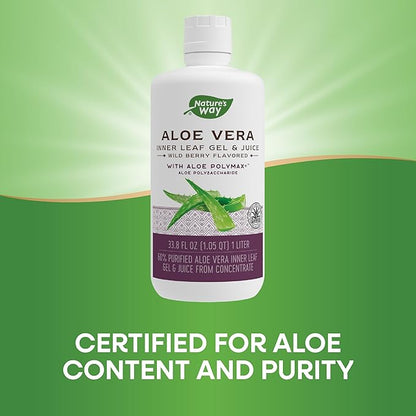 Nature's Way Aloe Vera Inner Leaf Gel & Juice, with Aloe Polymax+, 60% Purified, International Aloe Science Council Certified, Wild Berry Flavored, 33.8 fl oz