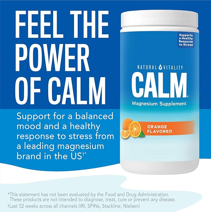 Natural Vitality Calm Magnesium Supplement, Anti-Stress Drink Mix Powder, Gluten Free, Vegan, & Non-GMO, Orange, 8 oz