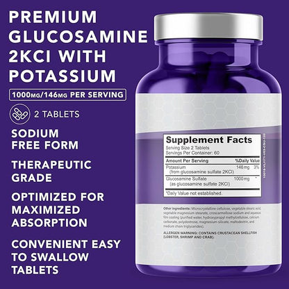 Glucosamine Sulfate with Potassium | Strong Joint Support Supplement | Supports Cartilage and Connective Tissues | Aids Knee and Bone Structure | 120 Tablets