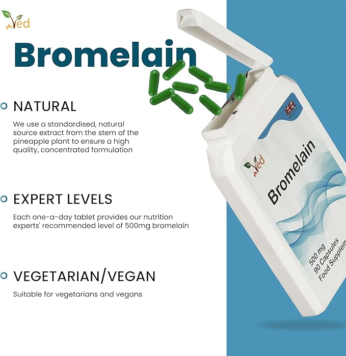 Ved Bromelain Capsule High Strength 3000 GDU/g 500mg per Capsule, Naturally Derived from Pineapple, Vegan Capsule, 90 Capsule(3 Months Supply)