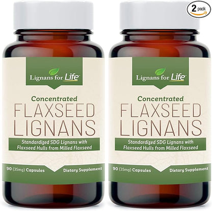 Lignans For Life Flaxseed Lignans for Dogs + SDG - Omega 3 Fatty Acids, High Fiber Antioxidants Helps Improve Shiny Coat, Digestive & Heart Health Lignans, 35mg, 90 Flaxseed Capsules, 2 Pack