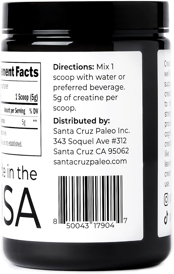 Santa Cruz Paleo Creatine Powder, Supports Muscle Growth & Energy, Gluten Free, Keto, Sugar Free, Paleo, No Fillers or Additives, Creatine Monohydrate Powder, 14.1oz, 80 Servings