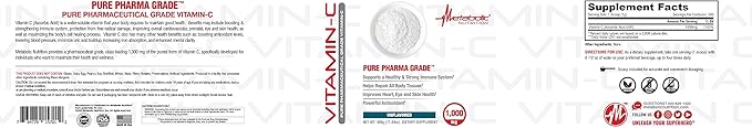 Metabolic Nutrition Vitamin C, 1000mg, Pure Pharma Grade, High Absorption Ascorbic Acid (500 g)