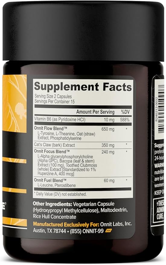 ONNIT Alpha Brain Nootropic Brain Supplement for Men & Women | Memory, Mental Clarity & Cognitive Improvement | Focus Capsules with L-Theanine, Vitamin B6 & Phosphatidylserine (30 Count)