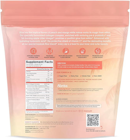 SkinnyFit Super Youth Peach Mango Multi-Collagen Peptides + Probiotics, Baobab Fiber, Apple Cider Vinegar, Hyaluronic Acid, & Vitamin C, Skin, Hair, Joint & Metabolism Support, 30 Servings