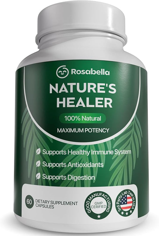 Rosabella Natural Healer – Organic Superfood Immune & Digestive Support – 60 Capsules – Plant-Based Supplement for Detox, Bloating Relief, and Gut Wellness for Women & Men