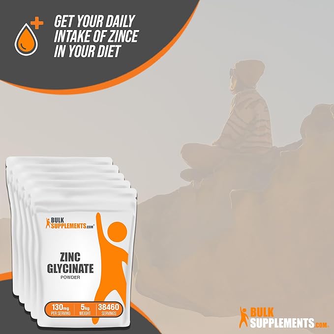 BulkSupplements.com Zinc Glycinate Powder - Zinc Supplements, Zinc 40mg, Zinc Powder - Zinc Mineral Supplement, for Immune Support - Gluten Free, 130mg per Serving, 5kg (11 lbs)