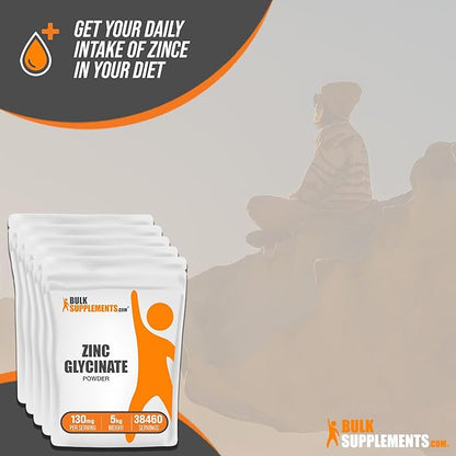 BulkSupplements.com Zinc Glycinate Powder - Zinc Supplements, Zinc 40mg, Zinc Powder - Zinc Mineral Supplement, for Immune Support - Gluten Free, 130mg per Serving, 5kg (11 lbs)