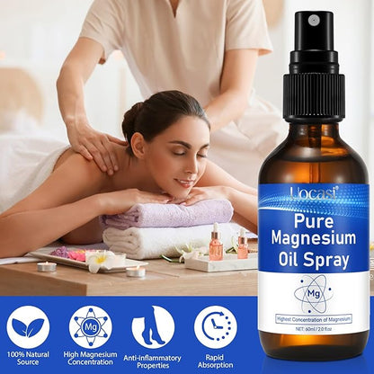 Pure Magnesium Oil Spray, Organic Magnesium Spray for Feet, Nourish The Skin, Unclog Pores, Alleviate Hair Loss, 2 Oz