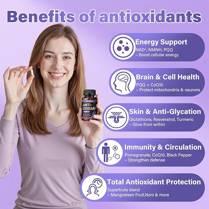 13-in-1 Antioxidants Supplement with NAD, NMNH, Resveratrol, Glutathione & PQQ - Natural Herbal & Fruit Formula - 120 Capsules (60-Day Supply)