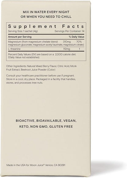 Moon Juice - Magnesi-Om, Berry - Sticks (18 Servings) - Support Brain Health & Rest - Magnesium Powder - L-Theanine - Regularity - Compostable - 100% Traceable - Vegan & Non GMO - 0.14oz
