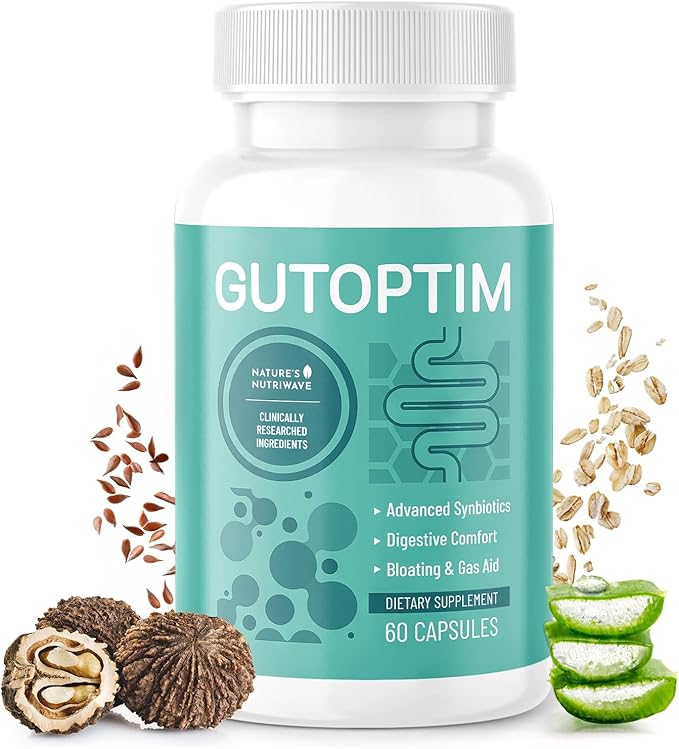 GutOptim Probiotic & Prebiotic Capsules | Pre and Probiotics for Synbiotic Gut Health & Bloating Relief for Women & Men | Enzyme with Probiotics for Digestive Health | Non-GMO, 60 Ct, 1 Month Supply