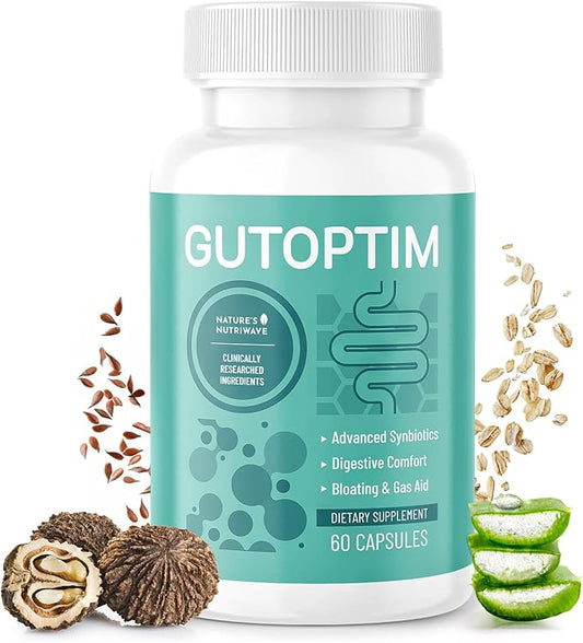 GutOptim Probiotic & Prebiotic Capsules | Pre and Probiotics for Synbiotic Gut Health & Bloating Relief for Women & Men | Enzyme with Probiotics for Digestive Health | Non-GMO, 60 Ct, 1 Month Supply