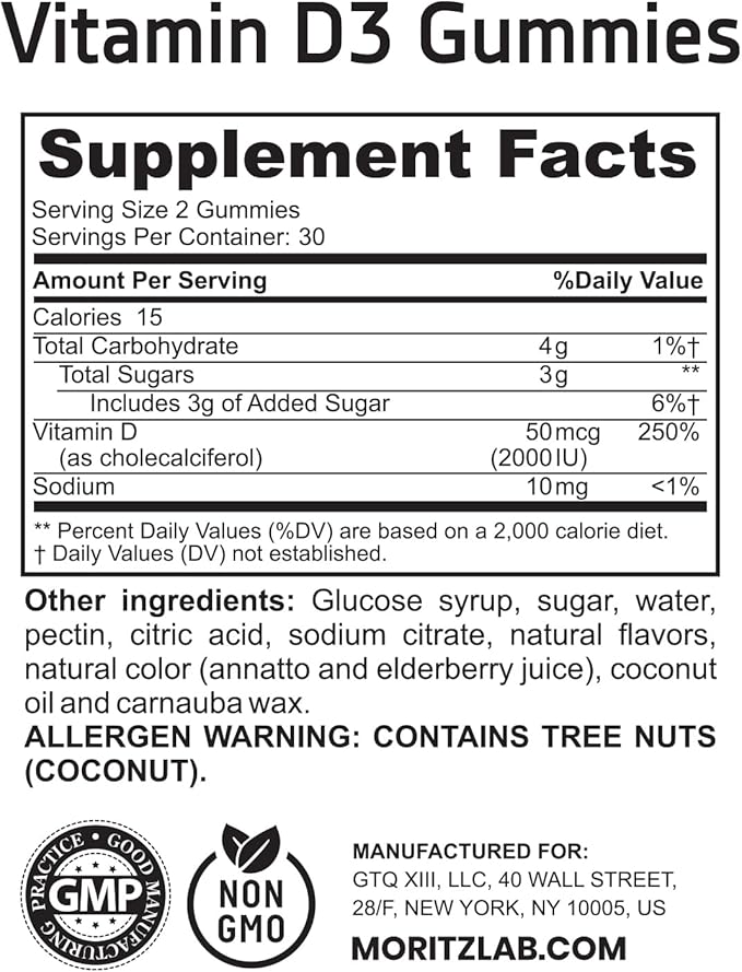 DR. MORITZ Vitamin D Gummies for Kids and Adults (2000 IU) - Chewable Kids Vitamin D Supplement for Immune Support - Vegetarian and Gelatin-Free, 2 Pack (120 Count)