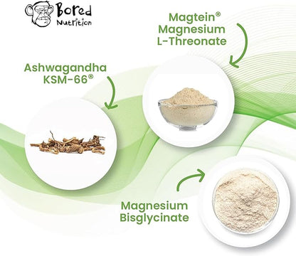 Bored Nutrition M2K: Magtein Magnesium L-threonate & Ashwagandha Supplement - 1500mg Magtein, 300mg KSM-66, Plus 200mg Magnesium