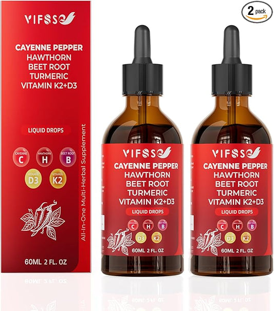 Cayenne Pepper Drops, Cayenne Pepper Extract, Liquid Drops with Hawthorn Support for Digestion Heath - 2 Bottles