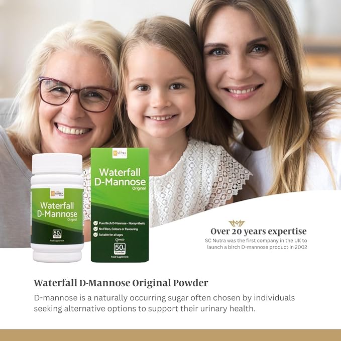 Waterfall D-Mannose Powder - 100% Pure D-Mannose Powder Naturally Sourced from Birch - Not a Blend - Free from Bulking Agent, Fillers & Cranberry - 50g / 1.76oz