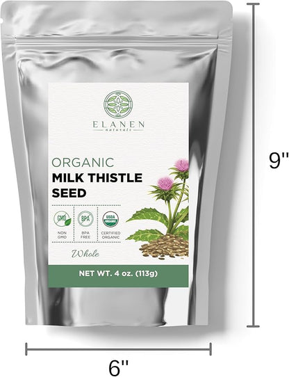 Organic Milk Thistle Seeds 4 oz. (113g), USDA Certified Organic Semillas de Mariano, Silybum marianum, Bulk Dried Natural Milk Thistle Seed, Whole