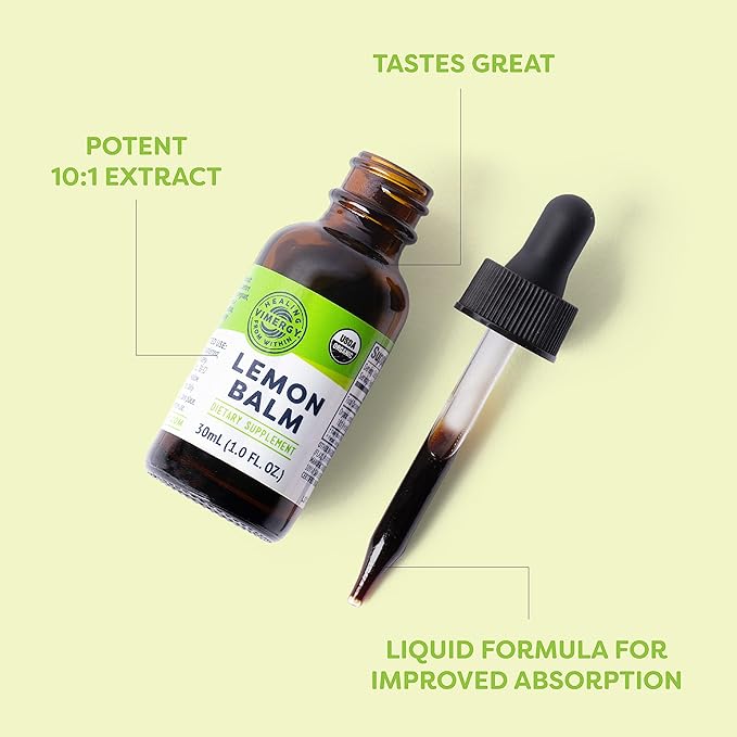 Vimergy Organic Lemon Balm Tincture Herbal Supplement – 175 mg of 10:1 Lemon Balm Extract per Serving, can be Used in Tea - USDA Certified Organic, Non-GMO, Alcohol-Free – 30 mL (1 mL/Serving)