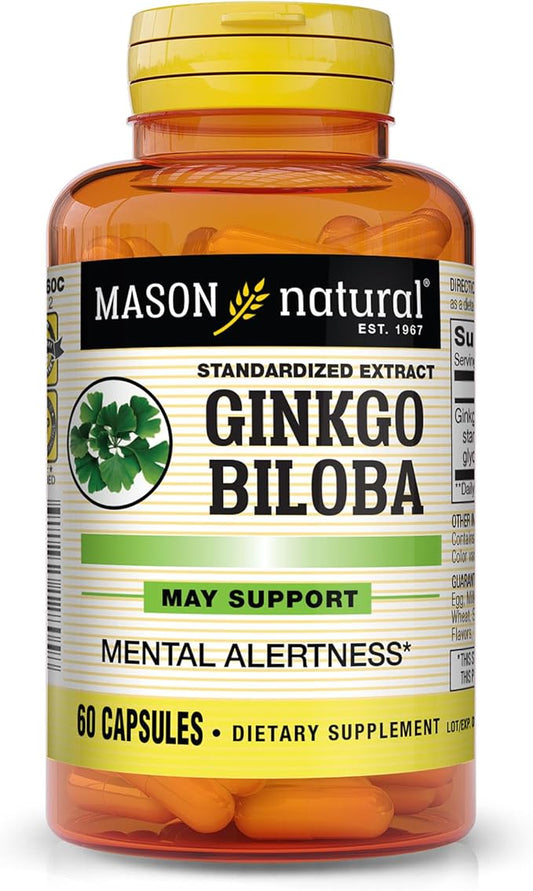 MASON NATURAL Ginkgo Biloba, Supports Brain Function & Mental Alertness, Herbal Supplement, 60 Capsules