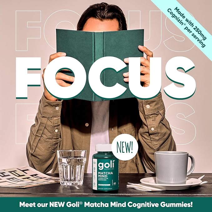 Goli Matcha Mind Gummies - 300 Count - Green Tea Leaves Powder with Cognizin for Focus, Attention and Brain Health, Vegan, Non-GMO, Gluten-Free & Gelatin Free.