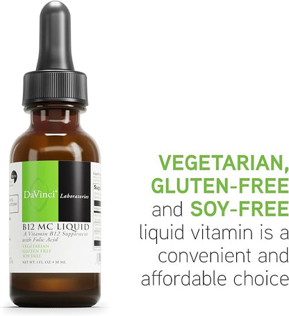 DAVINCI Labs B12 MC Liquid - Helps Support Cardiovascular Health, Healthy Energy Levels & Healthy Blood & Nerve Cells with Liquid Vitamin B12, Folic Acid & Vitamin B6* - 30mL (30 Servings)