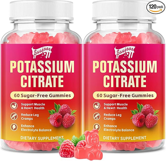 2 Pack Potassium Citrate Gummies 1000mg, Potassium Supplement for Adults Women & Men, Support Leg Cramps & Muscle Health, 120 Count