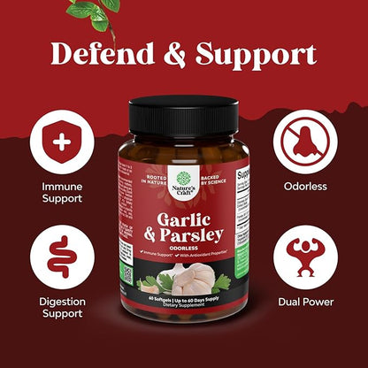 Concentrated Odorless Garlic Softgels - Parsley Extract & Aged Garlic Supplements - Parsley Softgels for Gut Support - 60 Ct