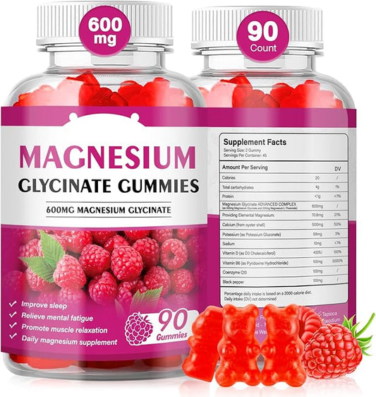 Magnesium Glycinate Gummies 600mg for Adults Gummy Chewable Kids Sleep Sugar Free Green People Bisglycinate Organic Chews Magnesio Calm Trace Glycine Women Supplement Complex Calcium Zinc