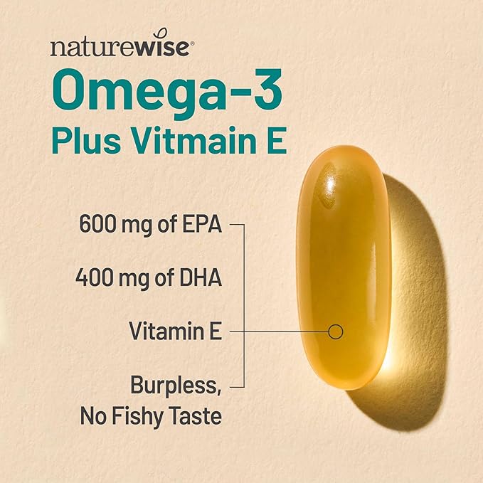 NatureWise Extra-Strength Omega 3 Fish Oil Supplement - 1000mg per Serving - 600 EPA & 400 DHA and Vitamin E - Support for Heart & Brain Health - Lemon Flavor, GMO-Free - 180 Softgels[3-Month Supply]