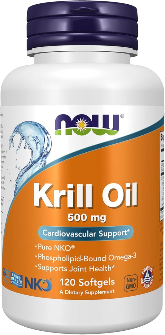 NOW Foods Supplements, Neptune Krill Oil 500 mg, Phospholipid-Bound Omega-3, Cardiovascular Support*, 120 Softgels