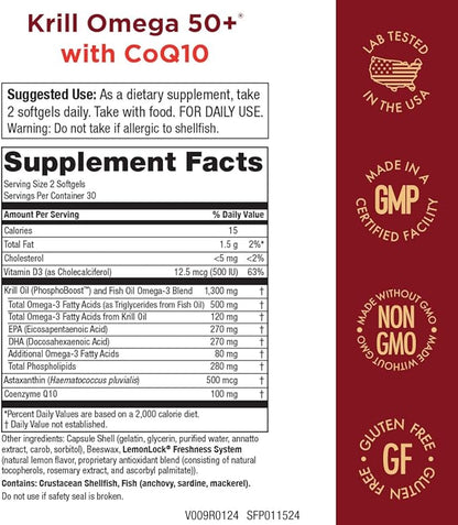 Purity Products - Krill Omega 50+ with CoQ10, 60 Dietary Supplement Softgels