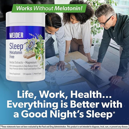 Weider Melatonin Free Sleep Aid Supplement with KSM-66 Ashwagandha, Magnesium, Lavender, Lemon Balm, Chamomile, Valerian and Passionflower Extracts, Hormone & Drug- Free, Non-Habit Forming, 120ct