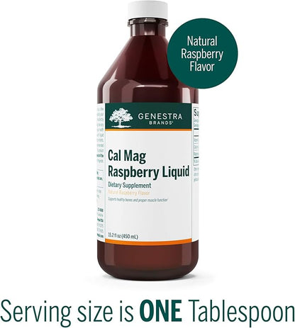 Genestra Brands Cal Mag Raspberry Liquid | Calcium and Magnesium Citrate Formula with Vitamin D | 15.2 fl. oz.