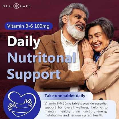 GeriCare Vitamin B-6 100mg, 100 Tablets – Daily Nutritional Support for Healthy Brain Function, Mood Enhancement, Circulatory Health & Metabolism – Helps Combat Fatigue & Promote Overall Wellness