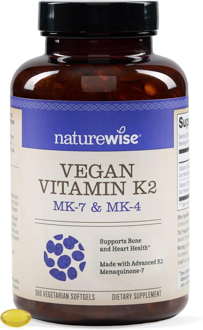 NatureWise Vitamin K2 Supplement with MK-7 100mcg and MK-4 500mcg - Enhanced Bioavailable Formula - K Complex for Bone and Heart Health - Vegan, Gluten Free, Non-GMO - 360 Softgels[1-Year Supply]