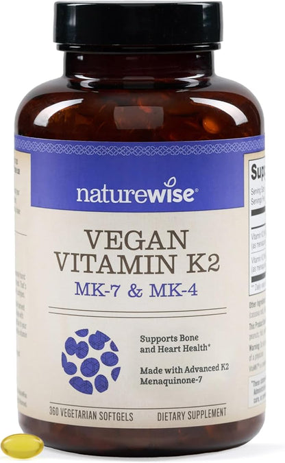 NatureWise Vitamin K2 Supplement with MK-7 100mcg and MK-4 500mcg - Enhanced Bioavailable Formula - K Complex for Bone and Heart Health - Vegan, Gluten Free, Non-GMO - 360 Softgels[1-Year Supply]
