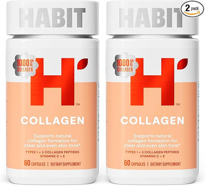 Habit Collagen Supplement 2 Pack (120 Capsules) - New Look, 2000mg Collagen Peptides, Vitamin C & Vitamin E, Skin Health, Antioxidants, Non-GMO, Gluten Free