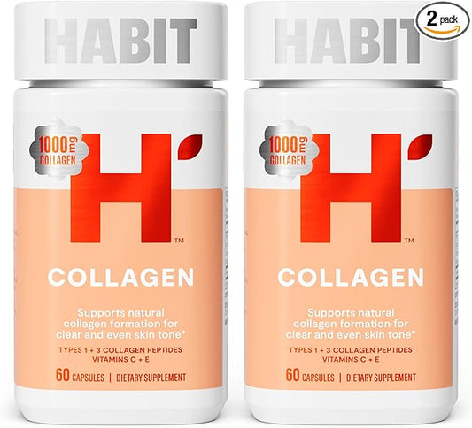 Habit Collagen Supplement 2 Pack (120 Capsules) - New Look, 2000mg Collagen Peptides, Vitamin C & Vitamin E, Skin Health, Antioxidants, Non-GMO, Gluten Free