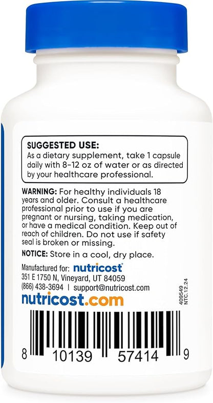 Nutricost N-Acetyl L-Cysteine (NAC) 600mg, 30 Vegan Capsules - GMO Free, Gluten Free, Vegetarian Caps