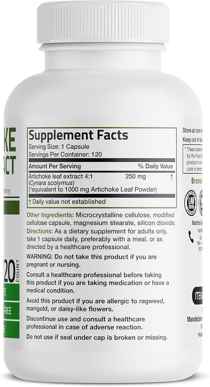 Bronson Artichoke Leaf Extract Extra Strength Supports Healthy Digestion Healthy Liver Function, Non-GMO, 120 Vegetarian Capsules