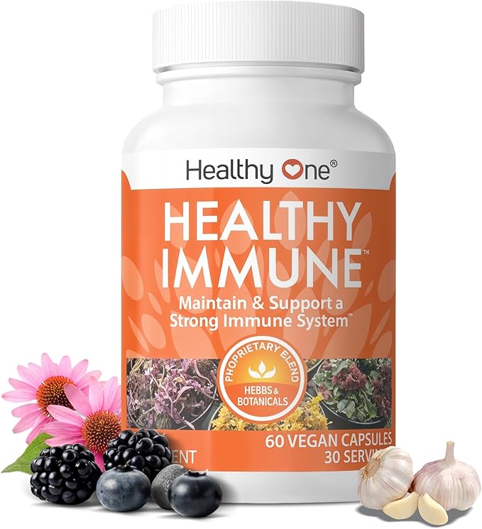 Healthy Immune - Boost Immune Response - Cold - Flu - Illness - Sickness - Virus - Antioxidants - Free Radicals - Builds Immunity - Elderberry - Echinacea - Vitamin C - Zinc - Garlic - 60 Count