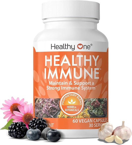 Healthy Immune - Boost Immune Response - Cold - Flu - Illness - Sickness - Virus - Antioxidants - Free Radicals - Builds Immunity - Elderberry - Echinacea - Vitamin C - Zinc - Garlic - 120 Count