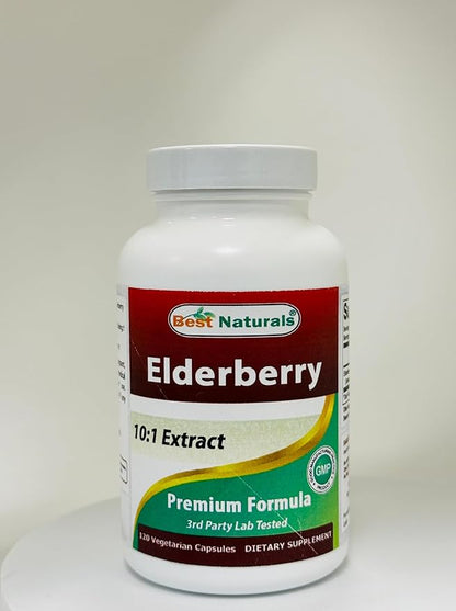 Best Naturals Elderberry Sambucus Nigra Extract 10:1 500 mg 120 Veg Capsules