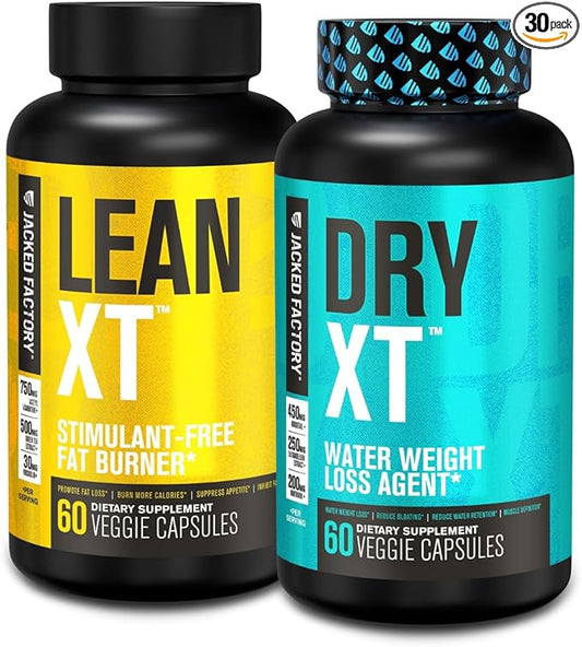 Jacked Factory Stim-Free Weight Loss Stack - Lean XT Stim-Free Fat Burner and Dry XT Water Pills for Bloating Reduction (30 Day Supply)
