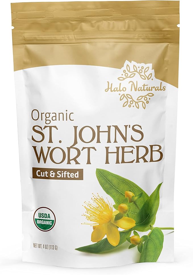 Organic St. John's Wort Herb Cut & Sifted, 4 Ounces (Hypericum perforatum) USDA Certified | Resealable Pouch| Packaged in The USA (Pack of 1)