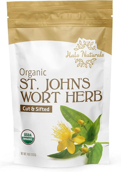 Organic St. John's Wort Herb Cut & Sifted, 4 Ounces (Hypericum perforatum) USDA Certified | Resealable Pouch| Packaged in The USA (Pack of 1)