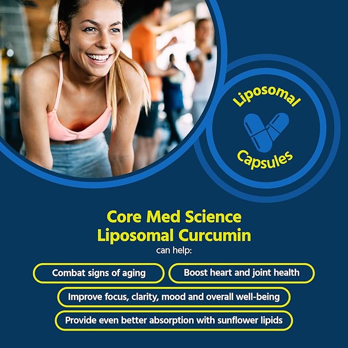 Core Med Science Liposomal Curcumin Capsules, 500mg - Pure Turmeric Extract Supplement - High Absorption Joint & Heart Health Support for Adults - Promotes Cognitive & Brain Health, Non-GMO (60 Count)