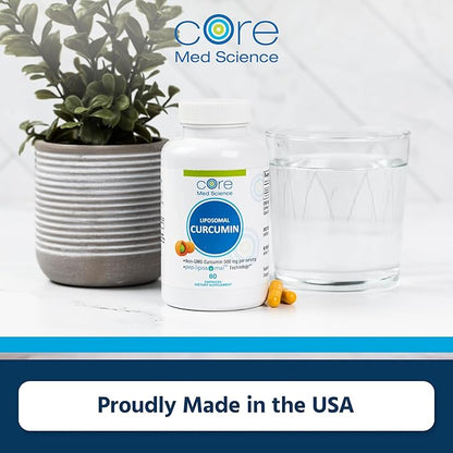 Core Med Science Liposomal Curcumin Capsules, 500mg - Pure Turmeric Extract Supplement - High Absorption Joint & Heart Health Support for Adults - Promotes Cognitive & Brain Health, Non-GMO (60 Count)